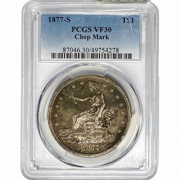 1877-S Silver Trade Dollar PCGS VF30 Chopmark