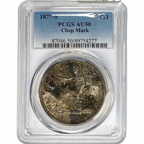1877-S Silver Trade Dollar PCGS AU50 Chopmark