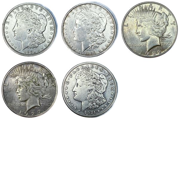 [5 Coins] 1890-1927 Morgan & Peace Dollars