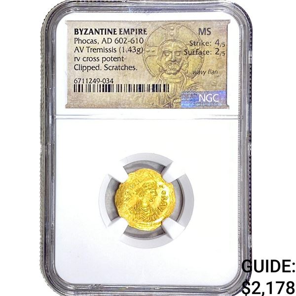 Byzantine Phocas 602-610 AD Gold Tremissis NGC MS