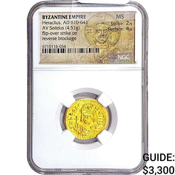 Byzantine Heraclius 610-641 AD Gold Solidus NGC