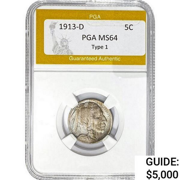 1913-D Buffalo Nickel PGA MS64 TY 1