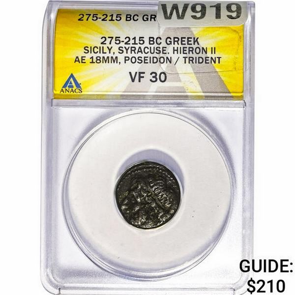 Greek Hieron II 275-215 BC Bronze 18MM ANACS VF30