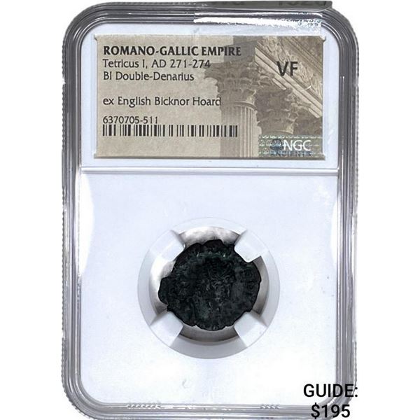 Romano Gallic Tetricus I 271-274 BI DBL Denarius NGC VF