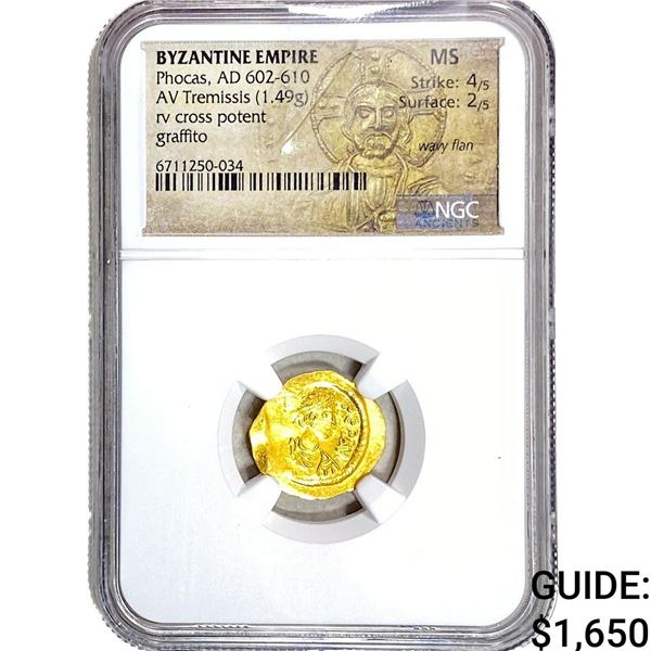 Byzantine Phocas 602-610 AD Gold Tremissis NGC MS