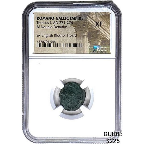 Romano Gallic Tetricus I 271-274 BI DBL Denarius NGC XF