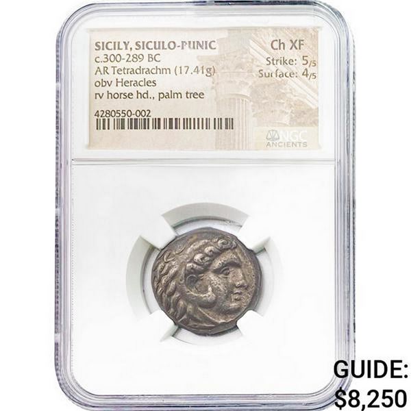 Sicily, Siculo-Punic c.300-289 Silver Tetradrachm NGC
