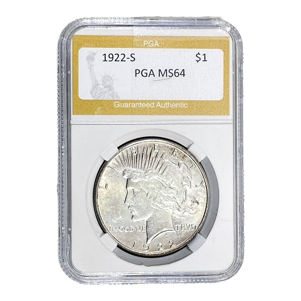 1922-S Silver Peace Dollar PGA MS64
