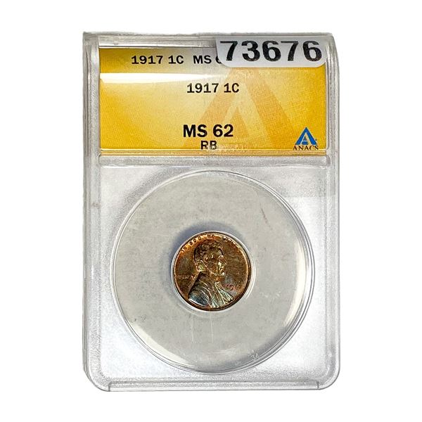 1917 Wheat Cent ANACS MS62 RB
