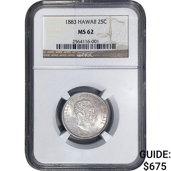 1883 Kingdom of Hawaii Quarter NGC MS62