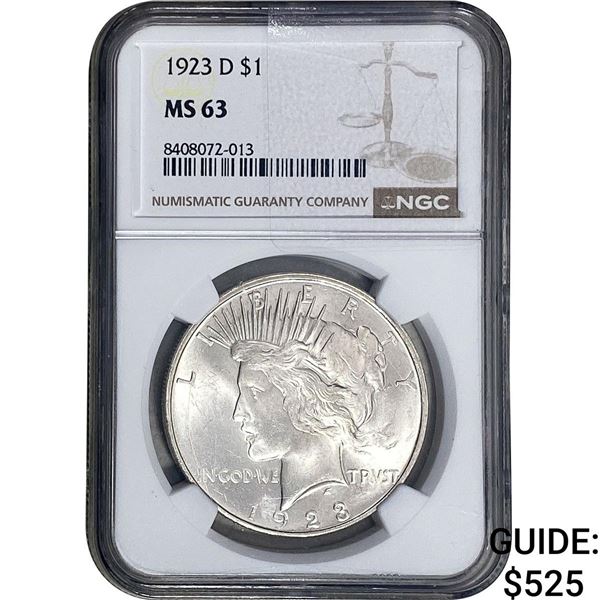 1923-D Silver Peace Dollar NGC MS63