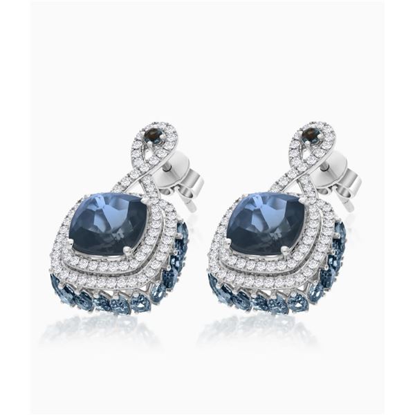Gold Natural London Topaz White Diamonds  Earrings