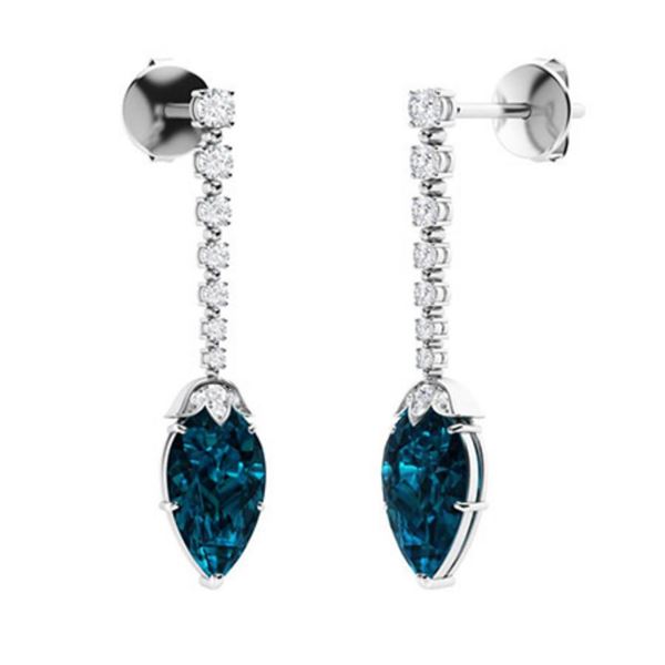 Gold Natural London Topaz Diamonds Drop EarRings