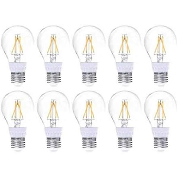 10-Pack LED Lightbulbs; E26 Standard Base Filament A19 Edison Bulbs; 520 Lumens - New