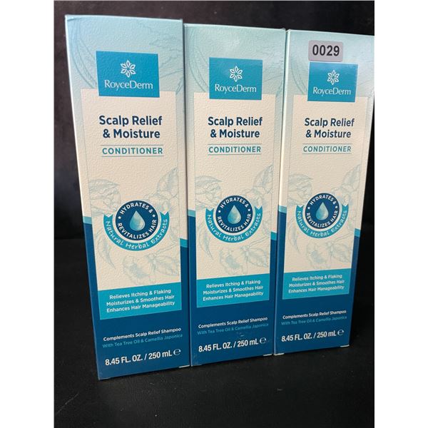 3 RoyceDerm Scalp Relief & Moisture Conditioners (250ml) Moisturizes & Relieves Itching/Flaking; Ne