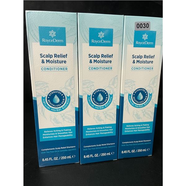 3 RoyceDerm Scalp Relief & Moisture Conditioners (250ml) Moisturizes & Relieves Itching/Flaking; Ne
