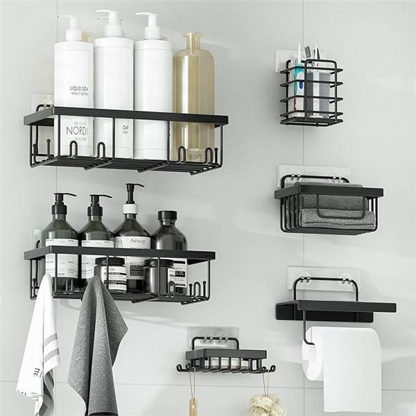 Veluckin 6-Piece Shower Caddy Set - Black - Brand New