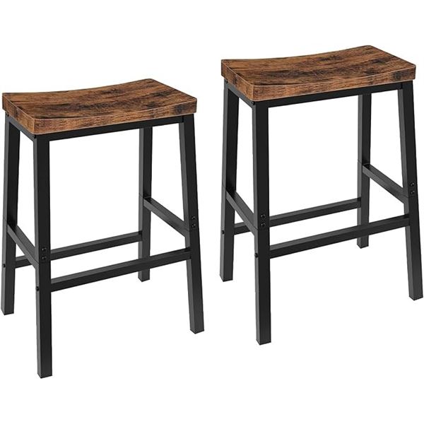 Hoobro Set of 2 Bar Stools/Bar Chairs with Footrests - Rustic Brown/Black - New in Box
