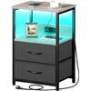 Image 1 : 1 Bedside Table/Nightstand with Charging Station & LED Lights; 2-Drawer End Table - New
