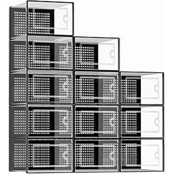 12-Pack Clear Stackable Shoe Storage Boxes - Clear Plastic Shoe Organizers - New