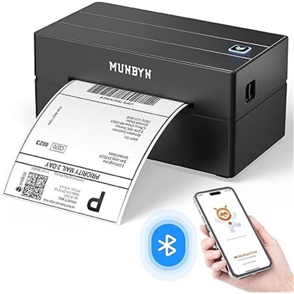 1 MUNBYN Bluetooth Thermal Shipping Label Printer - New (Dmg Box)