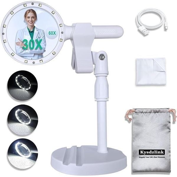 1 Magnifying Lens with LED Light and Tabletop Stand - USB-C Rechargeable; For Precision Work - New