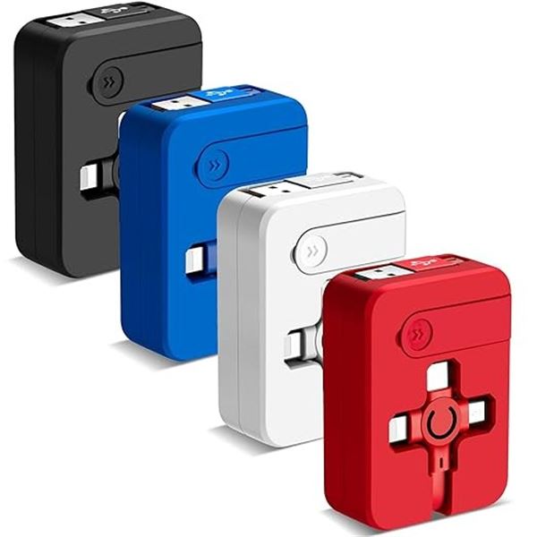 4-Pack of Retractable Multi-Charge Cables with USB-C/Micro USB/Lightning Cable - New