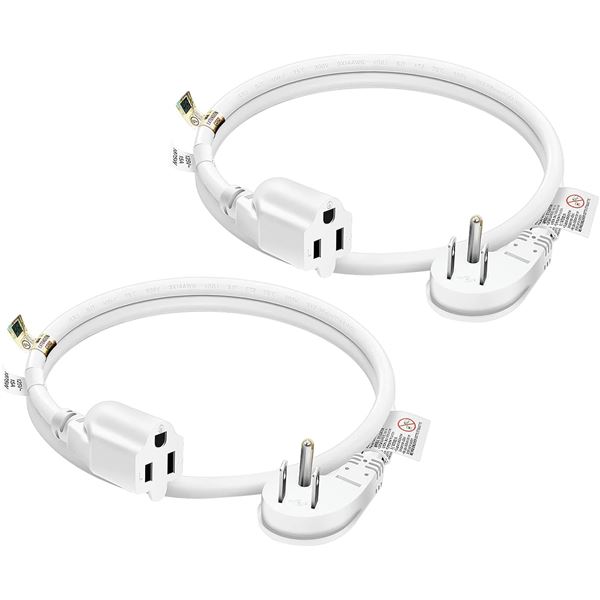 2-Pack of Low-Profile Flat 3FT Extension Cords - 3 prong, 14 AWG, 15 Amp, 125 Volt, 1875 Watts; New