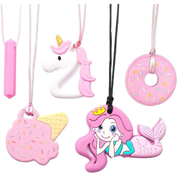 3 5PC Packs of Silicone Chew Necklaces/Sensory Teething Necklaces - New