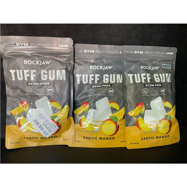 3 Bags of RockJaw Tuff Gum - Stim-Free - Exotic Mango (60PCS) - New
