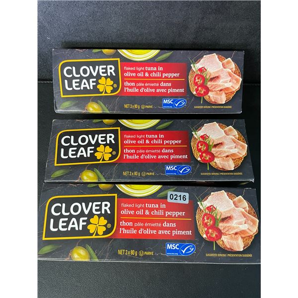 3 Clover Leaf 3-Packs of Flaked Light Tuna in Olive Oil & Chili Pepper (3 x 80g Cans Each) - New