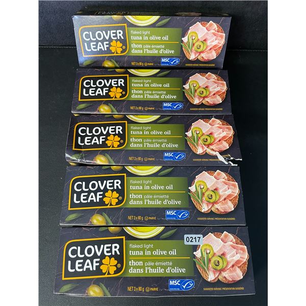 5 Clover Leaf 3-Packs of Flaked Light Tuna in Olive Oil (3 x 80g Cans Each) - New