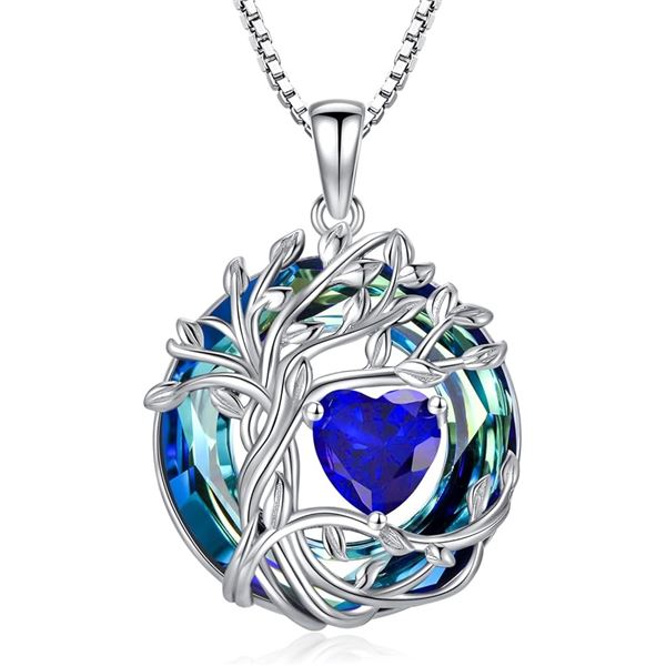 1 Tree of Life Necklace for Women - 925 Sterling Silver w/ Crystal Birthstone Pendant - Brand New!