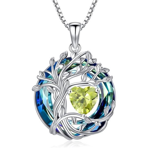 1 Tree of Life Necklace for Women - 925 Sterling Silver w/ Crystal Birthstone Pendant - Brand New!