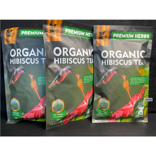 3 Bags of Premium Herbs Organic Hibiscus Herbal Tea - 120 Tea Bags Each - New (Exp: 02/2026)