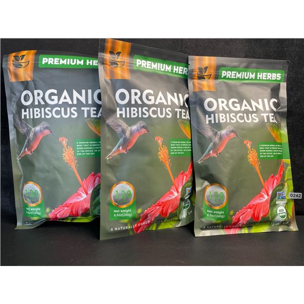 3 Bags of Premium Herbs Organic Hibiscus Herbal Tea - 120 Tea Bags Each - New (Exp: 02/2026)