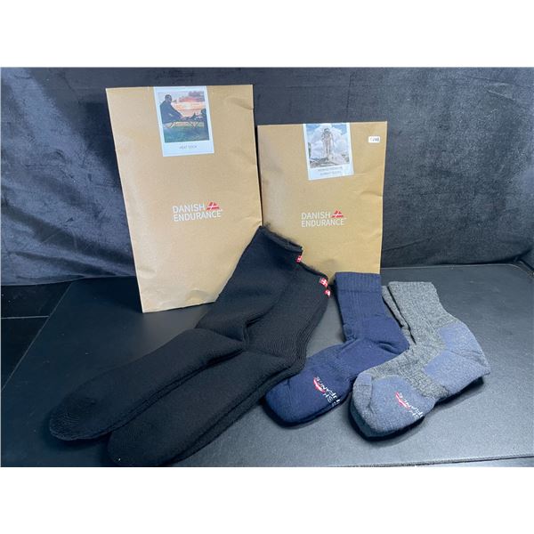 2 Packs of Assorted Danish Endurance Socks - Heat Socks & Summit Socks (4 Pairs Total) - New