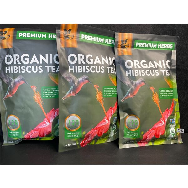 3 Bags of Premium Herbs Organic Hibiscus Herbal Tea - 120 Tea Bags Each - New (Exp: 02/2026)