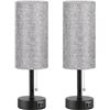 Image 2 : Set of 2 Grey Table Lamps with Charging Port Base - Bulbs Included - Brand New