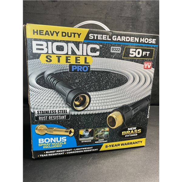 50FT Bionic Steel Pro Heavy-Duty Steel Garden Hose with Spray Nozzle - Brand New!