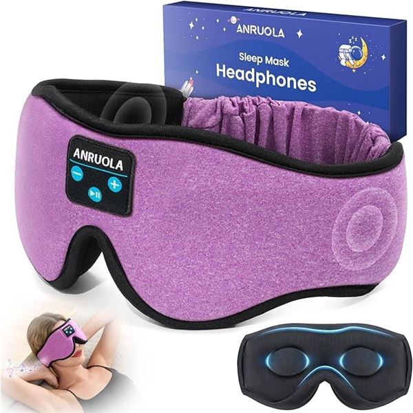 1 Anruola Bluetooth Sleep Mask Headphones - Wireless Music Sleep Mask - New