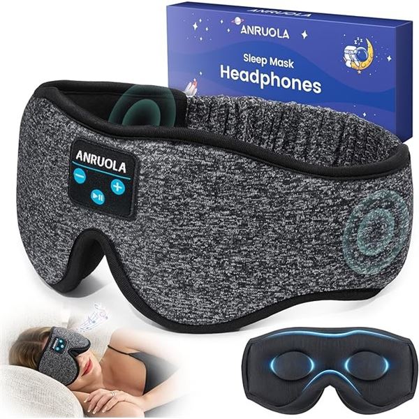 1 Anruola Bluetooth Sleep Mask Headphones - Wireless Music Sleep Mask - New