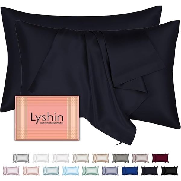 3 Packs of Lyshin Mulberry Silk Pillowcases (2 Per Pack) Navy Blue (20" x 26") - Brand New