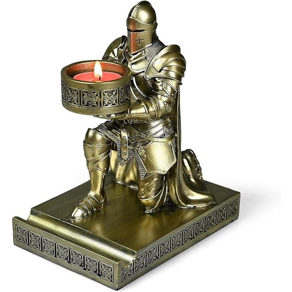 1 King's Guard Kneeling Knight Leader Candle Holder/Phone Holder/Decor Stand - Bronze - New