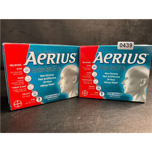 2 Boxes of AERIUS Allergy Relief Tablets - 70 Tablets Each - Non-Drowsy/Fast & Effective - New