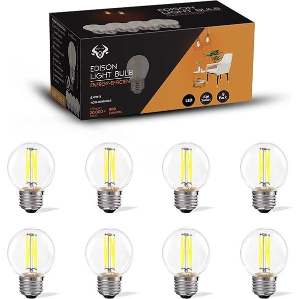 8-Pack of LED Edison Light Bulbs - E26 Socket - 400 Lumens - New