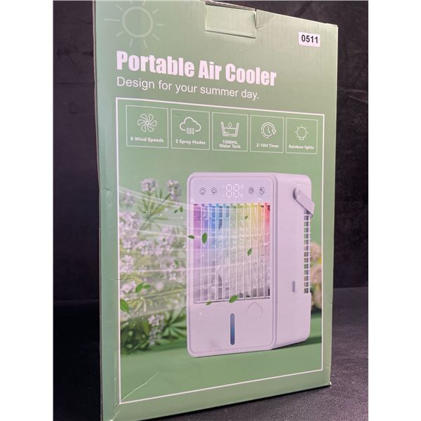 1 Portable Air Cooler with Rainbow Lights - 5 Wind Speeds & 2 Spray Modes (1500ml Tank) - New