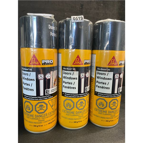 3 Cans of Sika All-Season Low Expansion Polyurethane Foam (340g) for Doors/Windows - New