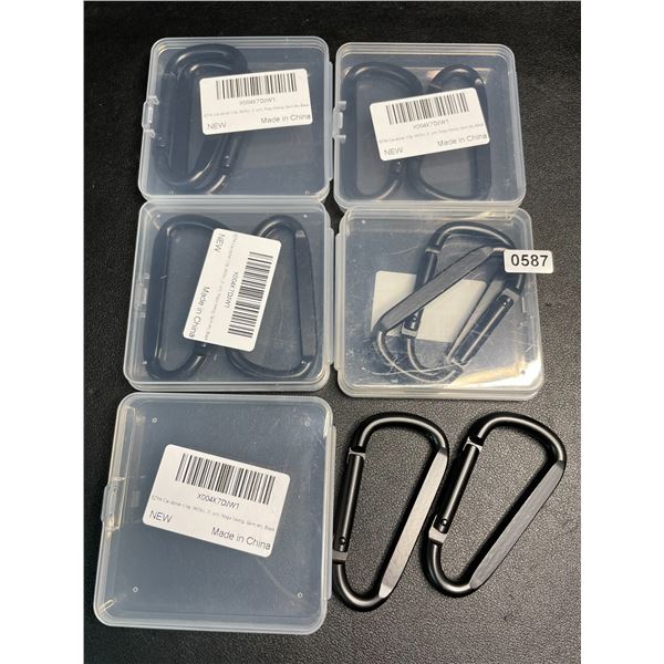 5 Packs of 3" Heavy-Duty Carabiner Clips (2 Per Pack/10 Total) - Black - New