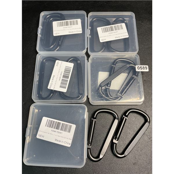 5 Packs of 3" Heavy-Duty Carabiner Clips (2 Per Pack/10 Total) - Black - New